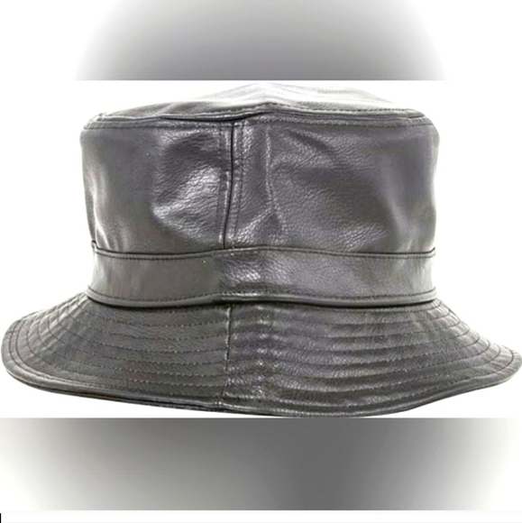 Adult Faux Leather Black Winter Fall Bucket Hat - Picture 2 of 2